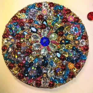 Wendy Gell jeweled Mandala sculpture for the wall. Gorgeous stones. signed